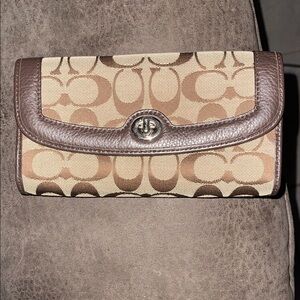 Coach Brown and Cream Signature Wallet
